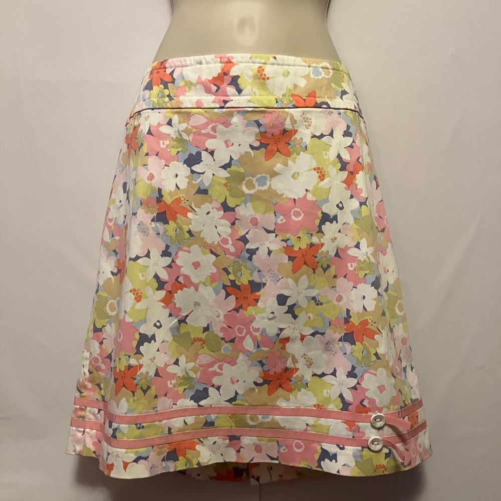 Sigrid Olsen Womens Floral A-Line Skirt Pink Green Ribbon Trim Sz 10 Cottagecore - Picture 12 of 12